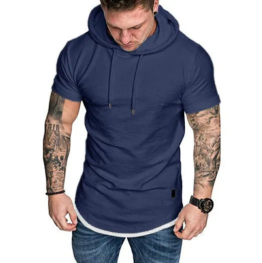 Levoire | Sweat à Capuche Homme Manches Courtes avec Cordon Laine mérino bleue - Blanche Zoom