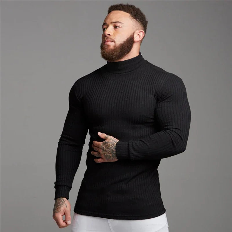 Levoire | Décontracté Slim Fit Homme Pull En Maille Côtelée Noir