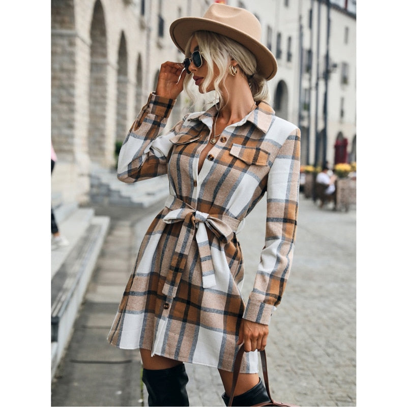 Levoire | Robe Chemise Rayée Casual Longue Abricot