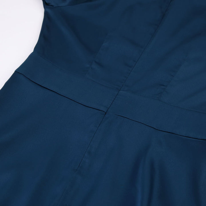 Levoire | Robe Bleu Marine Satin Manches Lanternes