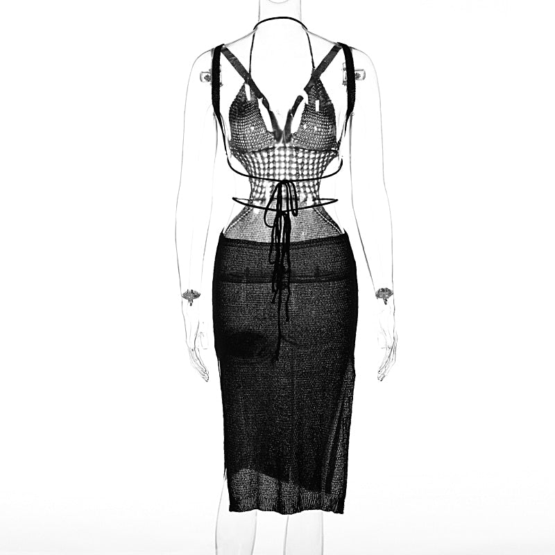 Levoire | Robe Midi Sans Manches Avec Ouverture Au Crochet Et Fente Latérale