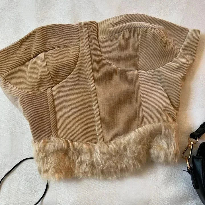 Levoire | Style Vintage Cordon Ensemble Crop Top Jupe Mini Top beige