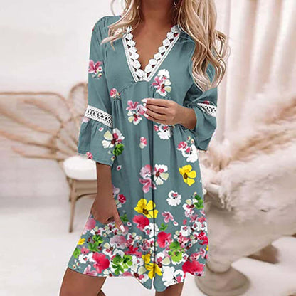 Levoire | Breezy Blooms Robe d'été pour femmes Bleu-vert
