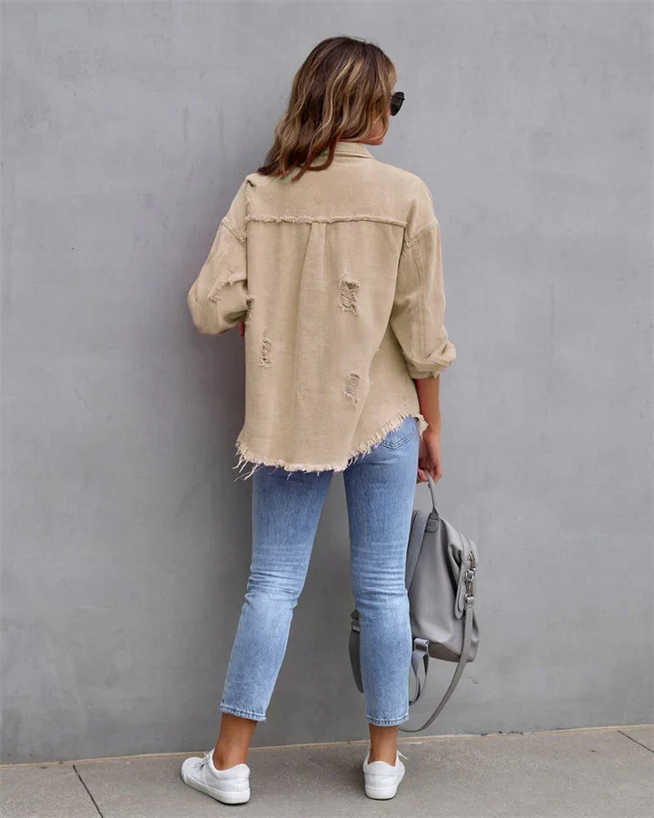 Levoire | Veste En Jean Avec Bords Bruts, Printemps, Rose, Orange, Violet
