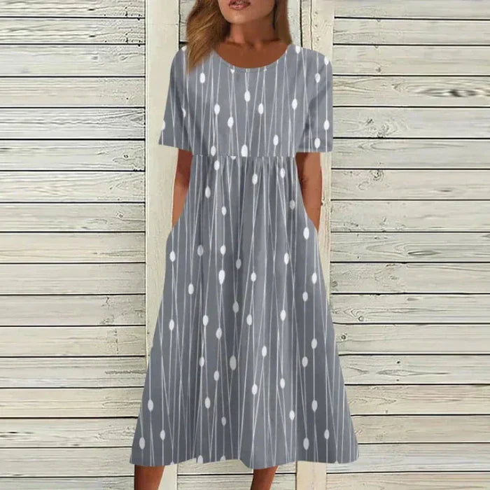 Levoire | Élégante Robe Midi À Motif Floral Et Décolleté En V Gris