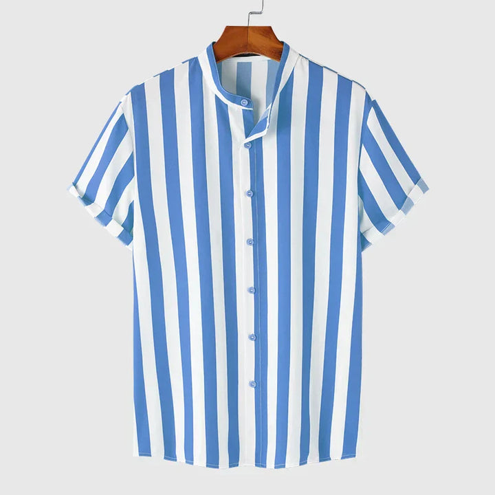 Levoire | Chemise D'Été Streetwear Pour Hommes Avec Col Montant Bleu