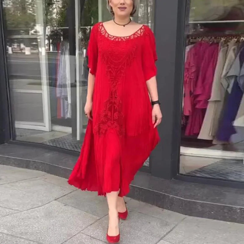 Levoire | Robe Brodée Chic En Tissu Léger Rot