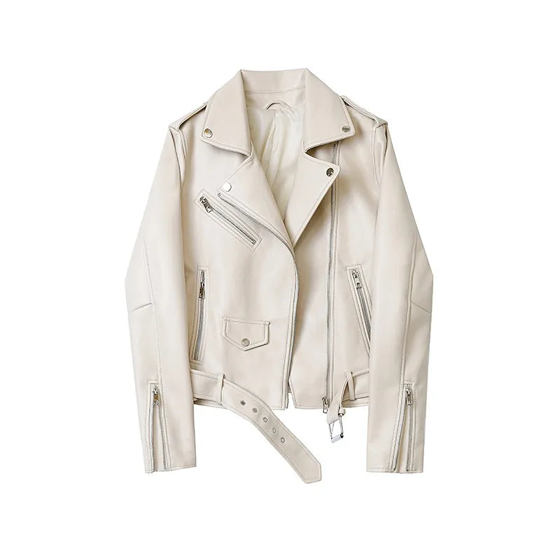 Levoire | Veste En Cuir Élégante Avec Ceinture À La Taille Blanc