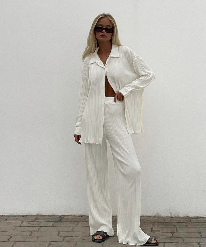 Levoire | Ensemble Lounge Avec Pantalons Larges Et Blouse Blanc