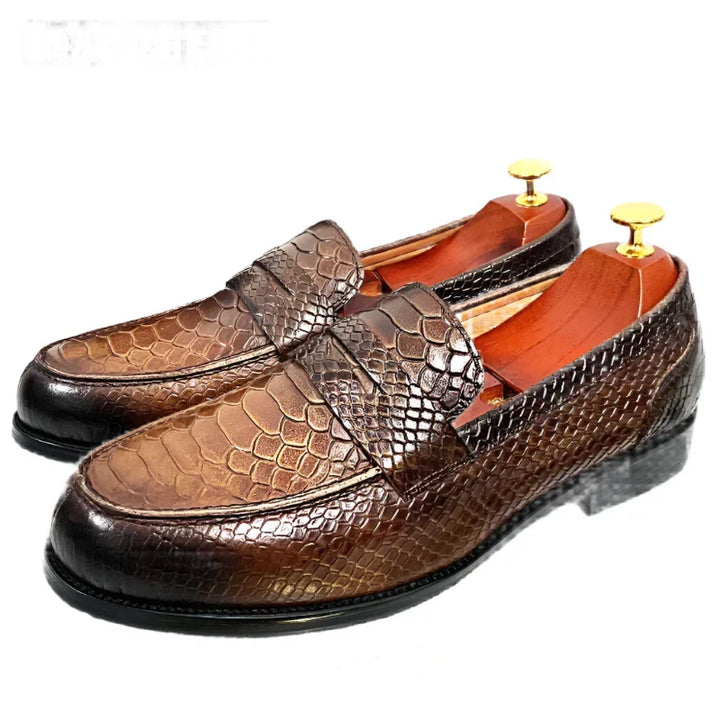 Levoire | Mocassins De Luxe En Cuir Noir Avec Imprimé En Peau De Serpent