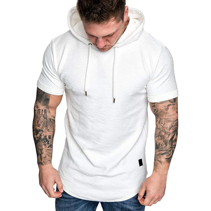Levoire | Sweat à Capuche Homme Manches Courtes avec Cordon Blanc