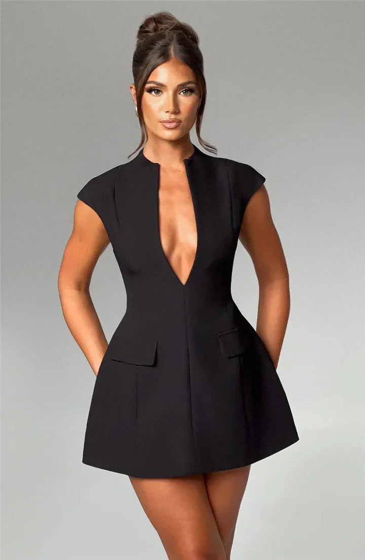 Levoire | Noir Profond V - Sans Manches Mini-Robe