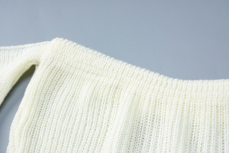 Levoire | Robe Maxi Dénudée À Franges En Tricot À Manches Longues