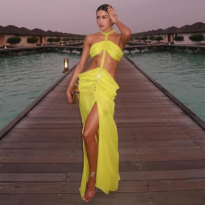 Levoire | Robe De Plage Tricotée À Motif De Poisson Jaune