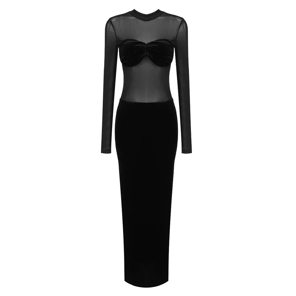 Levoire | Robe Maxi En Velours À Manches Longues En Maille