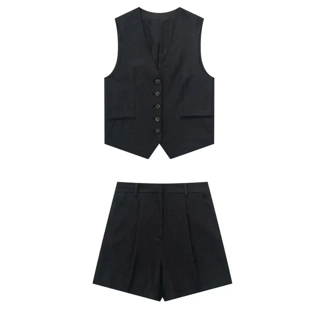 Levoire | Ensemble D'Été Élégant Pour Femmes Avec Haut À Décolleté En V Et Shorts Noir
