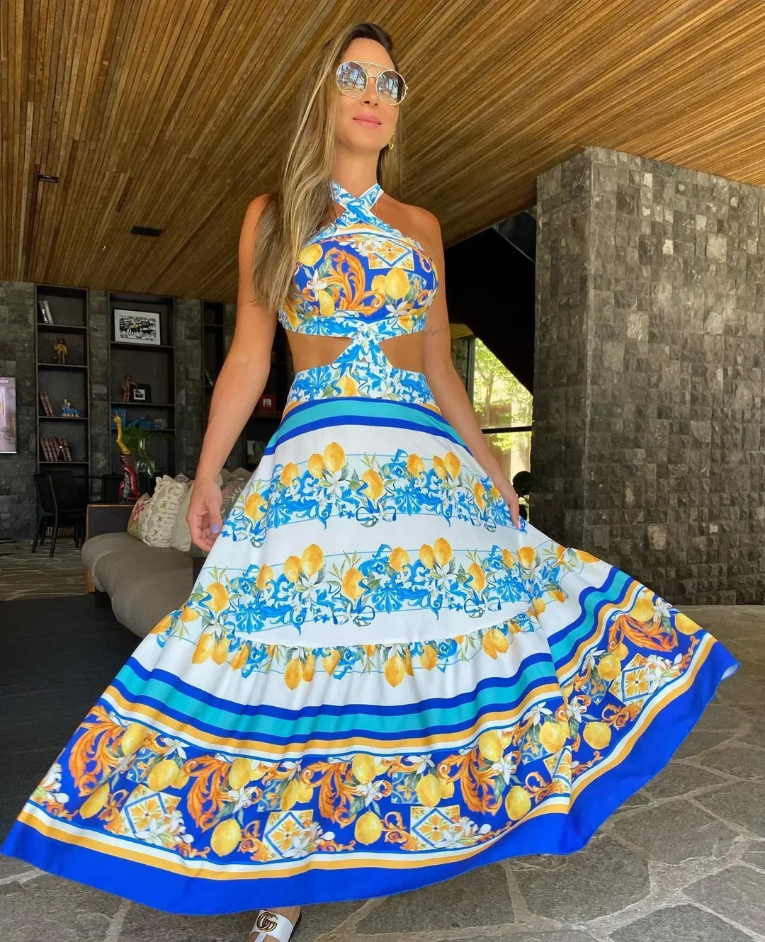 Levoire | Robe Imprimée Style Boho Jaune