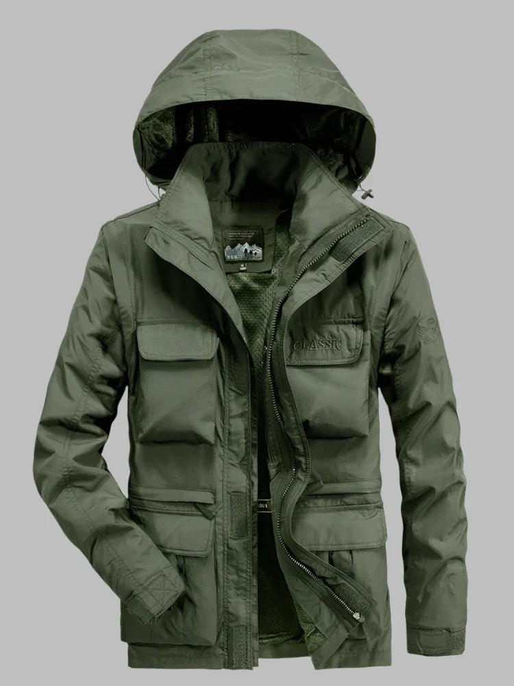 Levoire | Manteau Multi Poches Long Avec Capuche Pour Hommes Vert