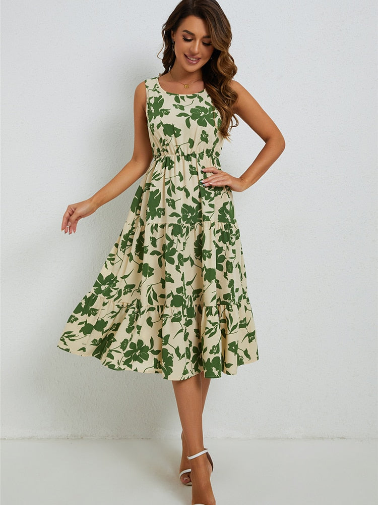 Levoire | Robe Midi À Fleurs Coupe Elegante Femmes