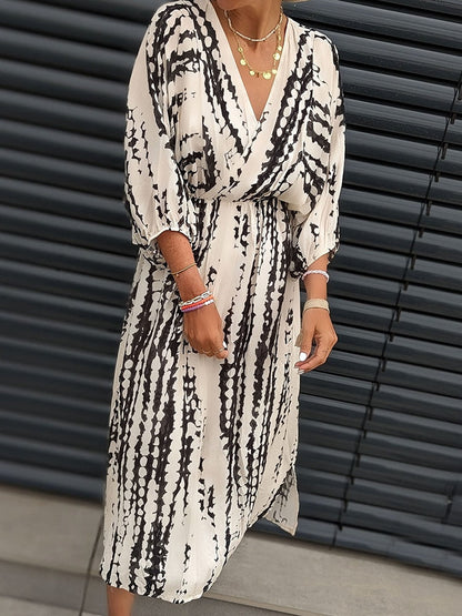 Levoire | Robe Fleurie Col V Manches Bouffantes Blanc