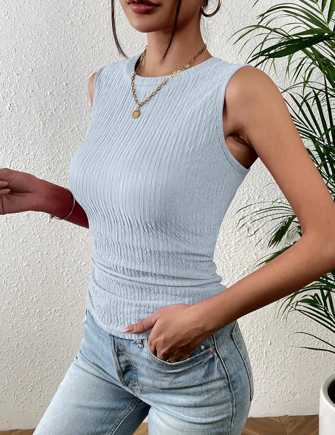 Levoire | Top Pour Femmes Avec Encolure Haute Bleu clair