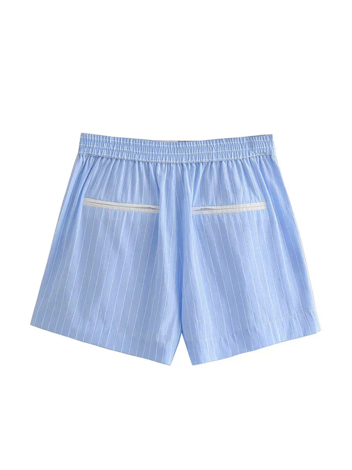 Levoire | Chemise À Manches Longues Rayée Moderne Et Ensemble De Shorts D'Été Pour Femmes