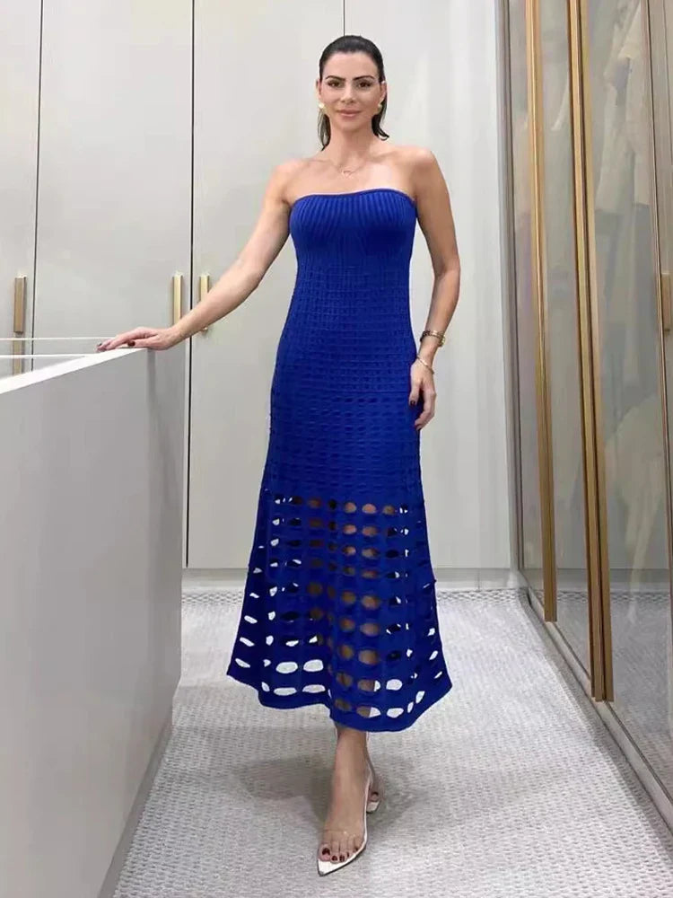 Levoire | Robe Maxi Hult Tricotée Transparente Bleu