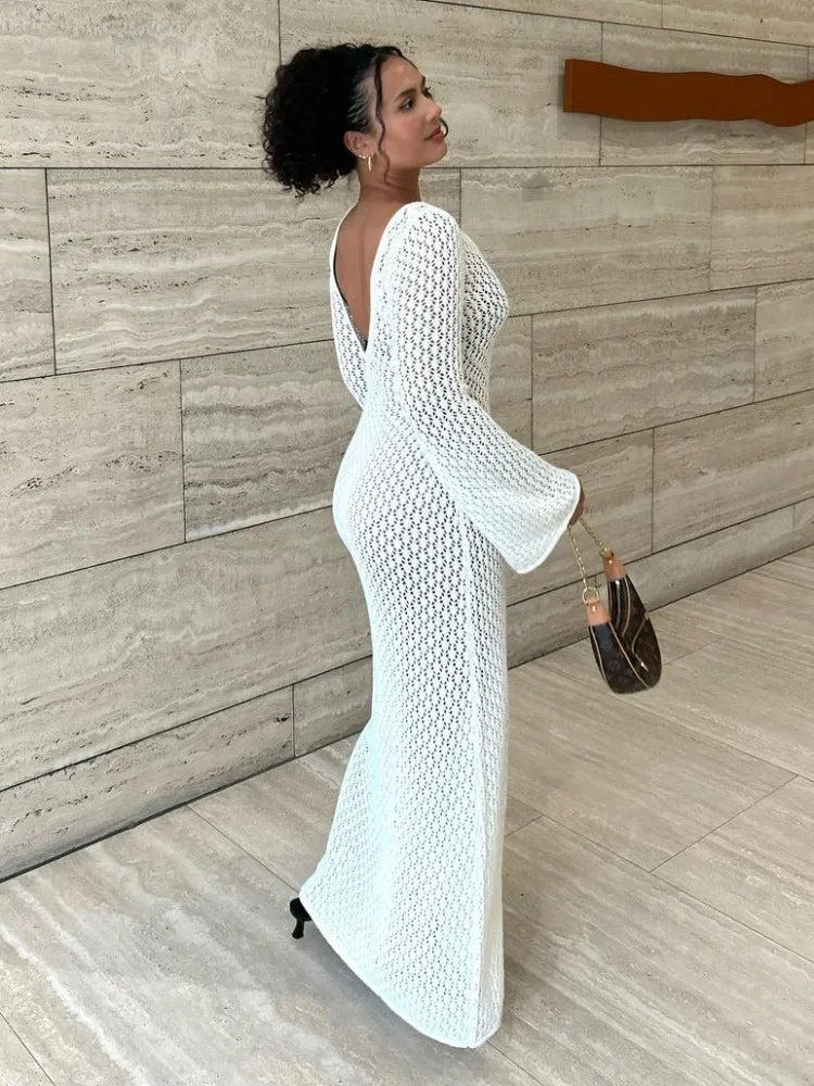 Levoire | Tossy Blanc Tricoté Maxi Robe Femme