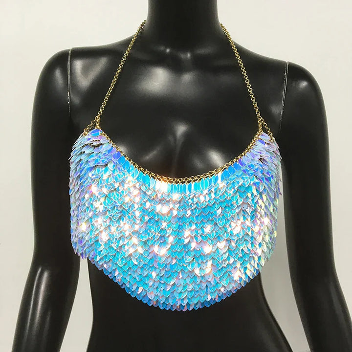 Levoire | Top Court À Sequins Métalliques Scintillant Bleu ciel Taille unique