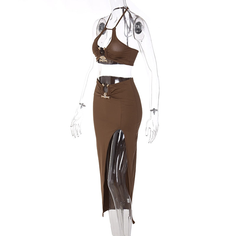 Levoire | Crop Satin Sans Manches & Couture Latérale Midi Robes