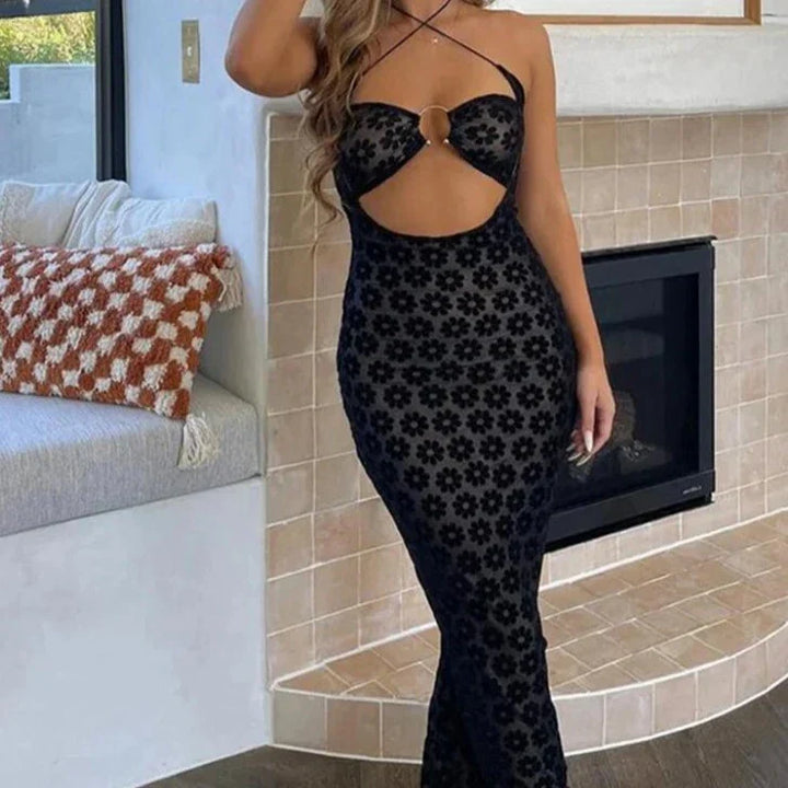 Levoire | Robe Maxi À Bretelles Spaghetti Motif Noir