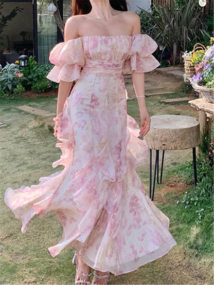 Levoire | Robe Longue Froncée À Épaules Dénudées Rosa