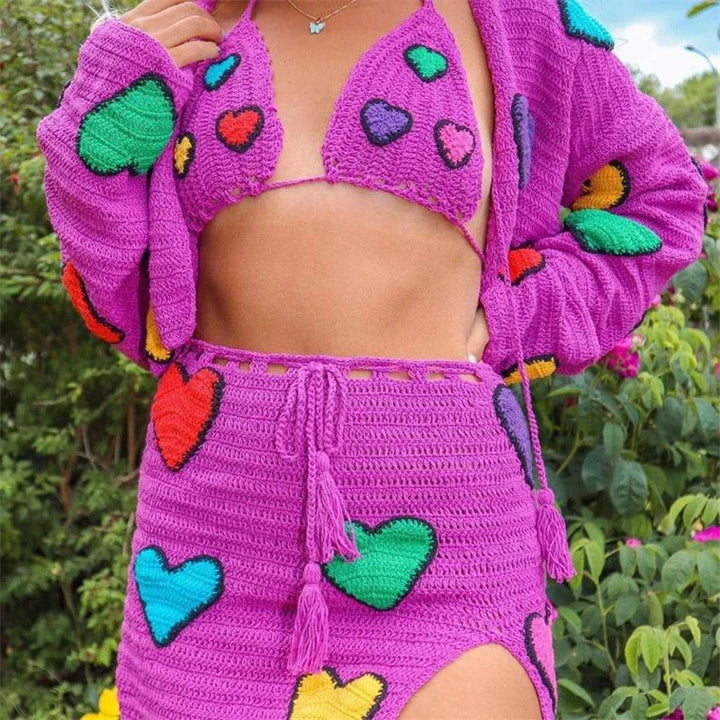 Levoire | Haut De Croptop En Tricot Et Ensemble Love Rock En Fleurs lila amour