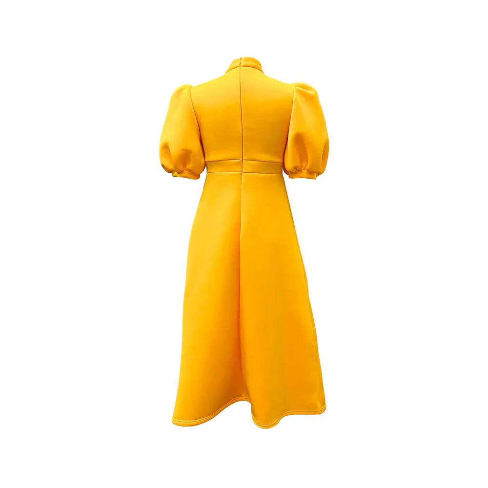 Levoire | Col Côté Bouffant Manches Courtes Robes Longues