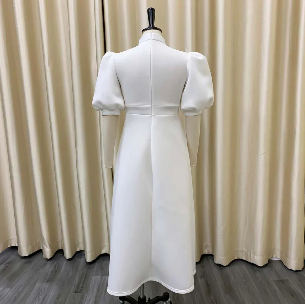 Levoire | Col Côté Bouffant Manches Courtes Robes Longues