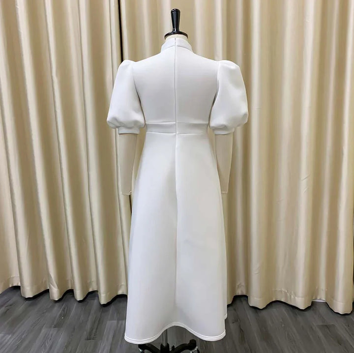 Levoire | Col Côté Bouffant Manches Courtes Robes Longues