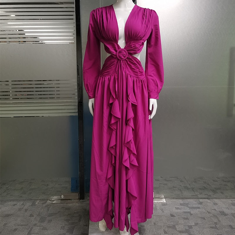 Levoire | Huleplissé Volant Manches Longues Robes Maxi