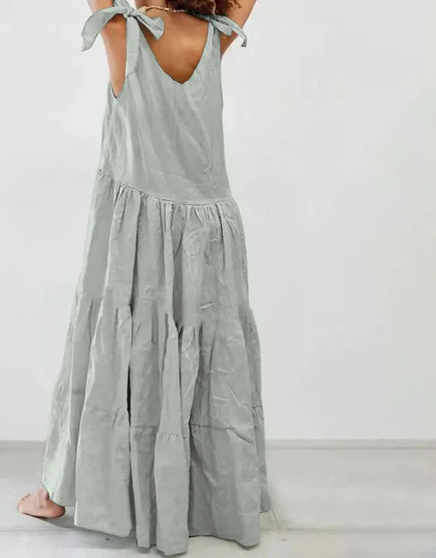 Levoire | Robe longue à volants décontractée avec gilet à lacets de couleur unie