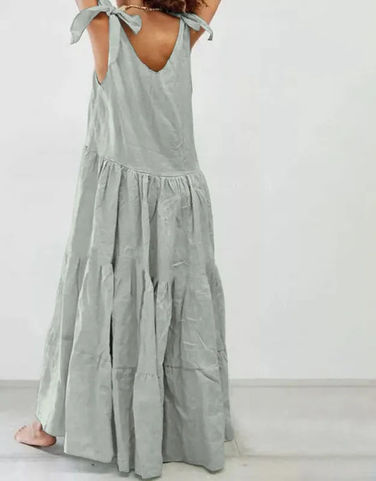 Levoire | Robe longue à volants décontractée avec gilet à lacets de couleur unie