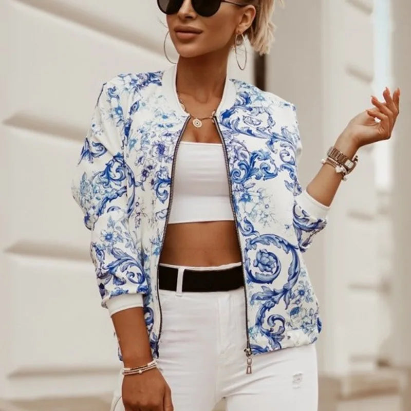 Levoire | Veste Élégante À Imprimé Floral À Manches Longues Bleu clair