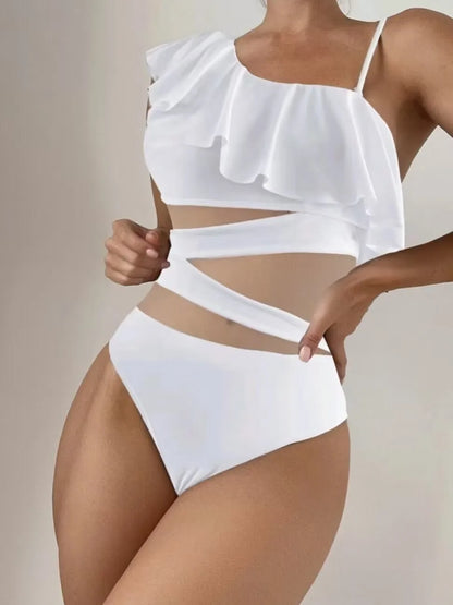 Levoire | Maillot De Bain Une Pièce Avec Volant Décoratif Blanc
