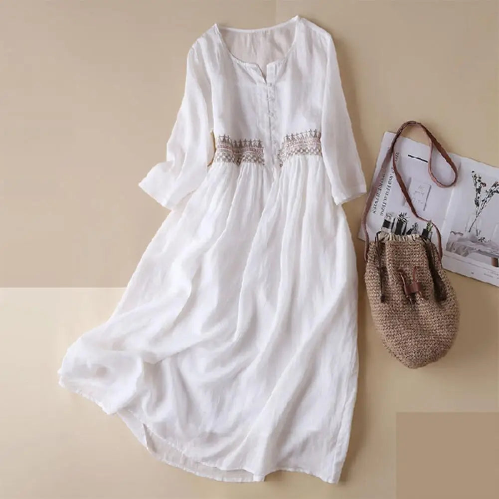 Levoire | Style ethnique robe midi brodée pour femme