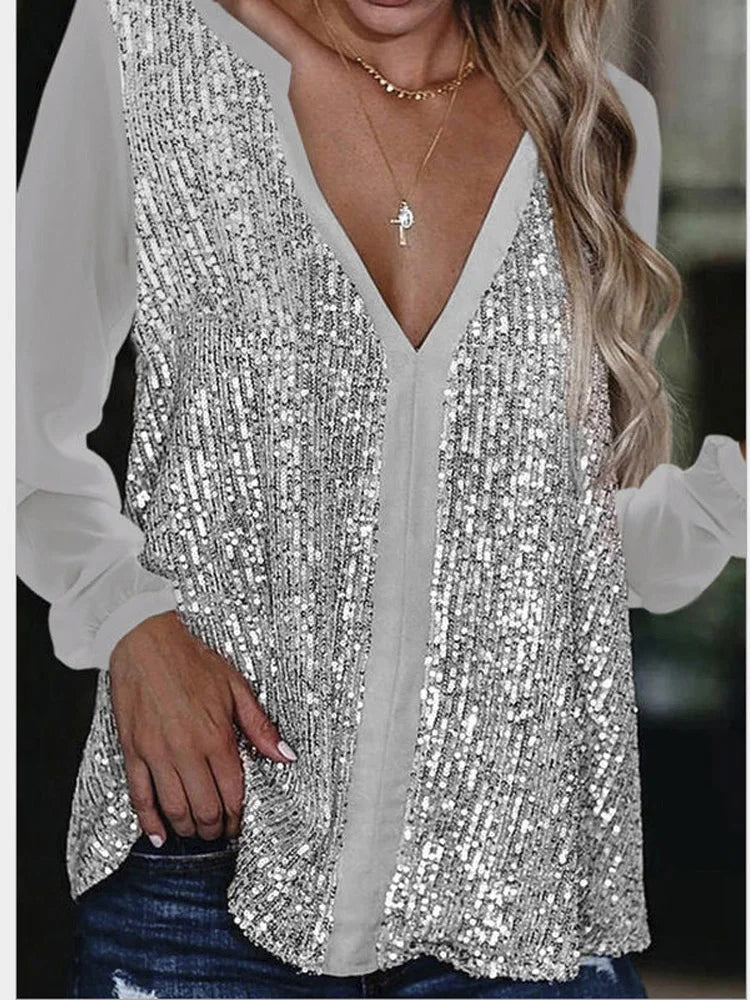 Levoire | Blouse Tombante Avec Décolleté En V Et Sequins Pour Femmes