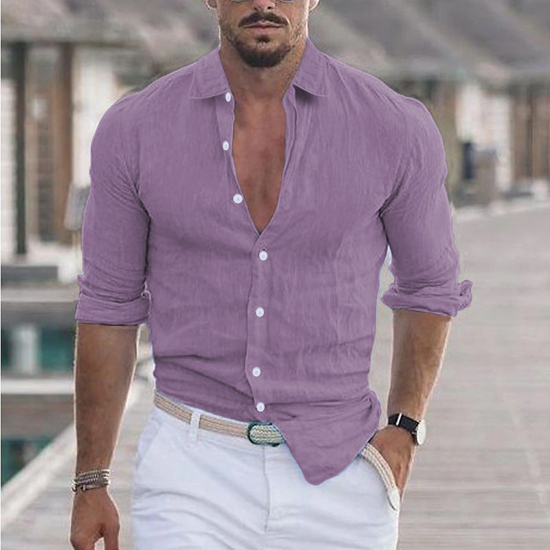 Levoire | Chemise En Lin Pour Hommes Respirant Style Decontracte Lila