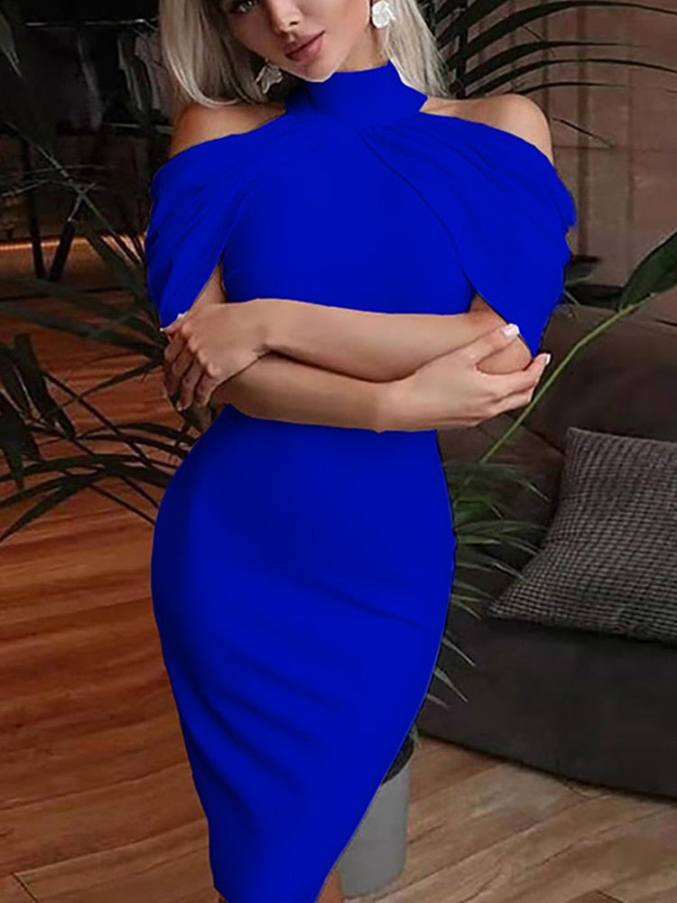 Levoire | Robe Midi À Col Halter Drapé Off Bleu 01