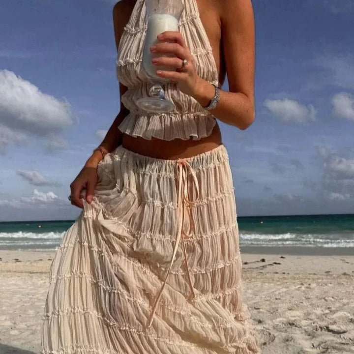Levoire | Haut Court Plissé Co Ord Jupe Longue À Halter Set
