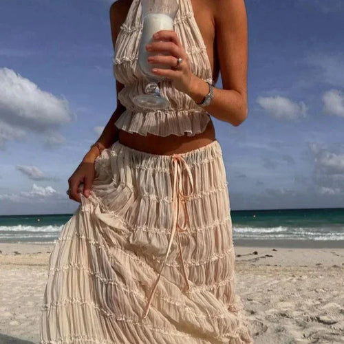 Levoire | Haut Court Plissé Co Ord Jupe Longue À Halter Set