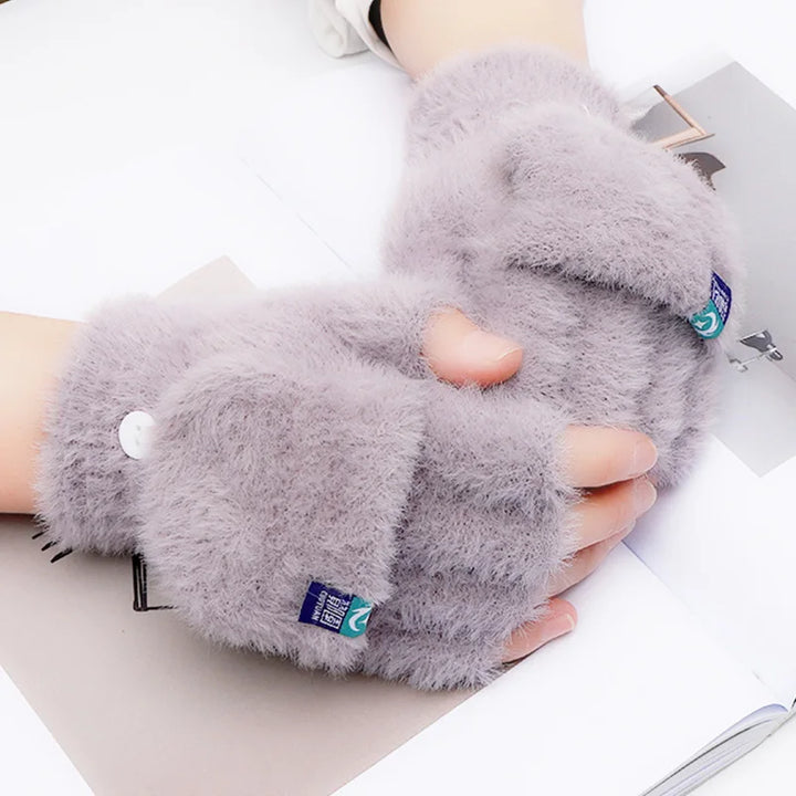 Levoire | Gants Chauds Sans Doigts Pour Femmes En Fourrure Gris Une taille