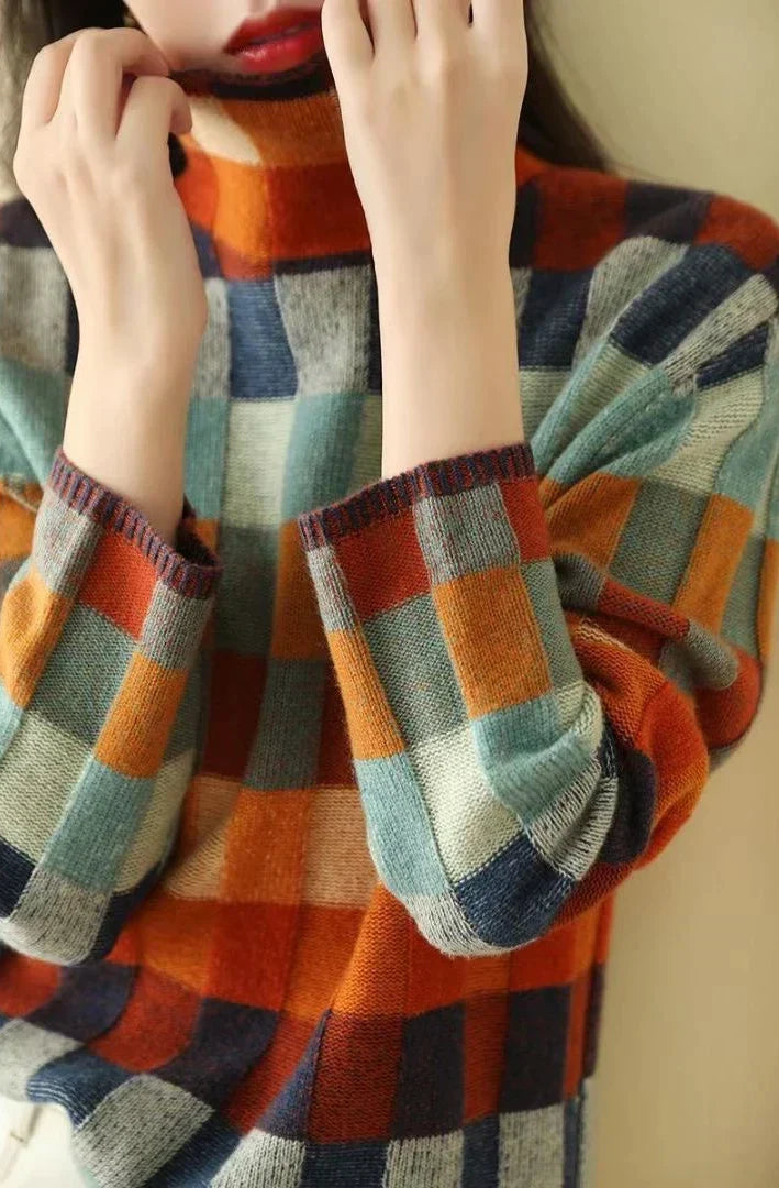 Levoire | Pull à col roulé ample avec motif à carreaux 2XL