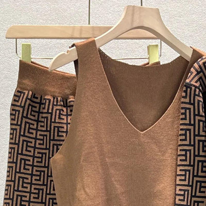 Levoire | Style Européen 3 Pièces V-Entraînement Femmes Tricot -Haut-Pantalons Ensemble